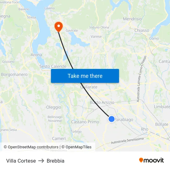 Villa Cortese to Brebbia map