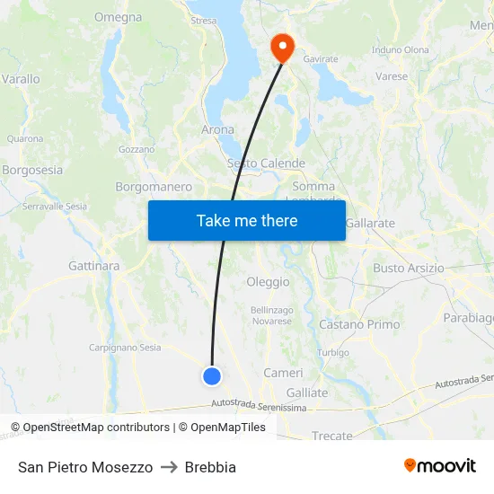 San Pietro Mosezzo to Brebbia map
