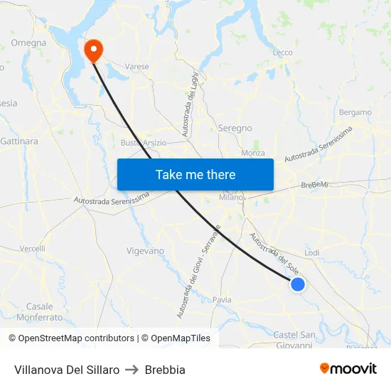 Villanova Del Sillaro to Brebbia map