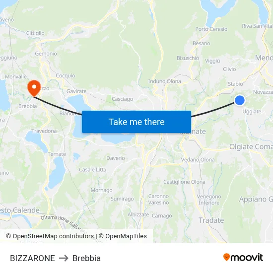 BIZZARONE to Brebbia map