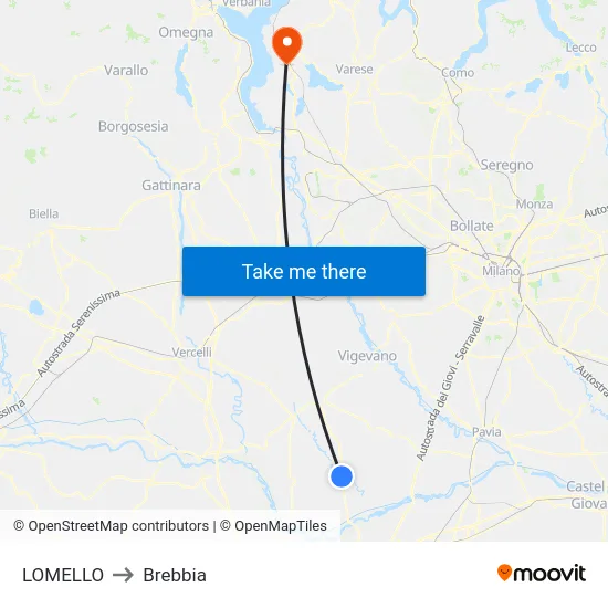 Lomello to Brebbia map