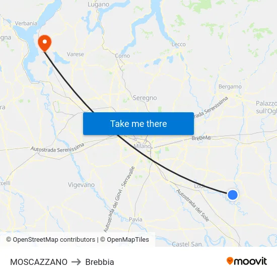 Moscazzano to Brebbia map