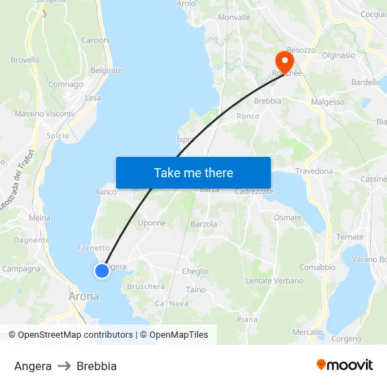 Angera to Brebbia map