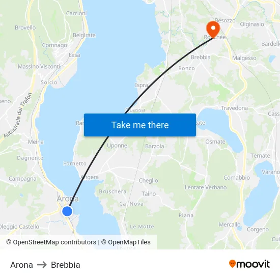 Arona to Brebbia map