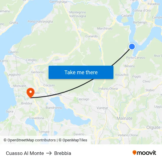 Cuasso Al Monte to Brebbia map