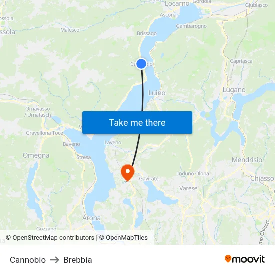 Cannobio to Brebbia map