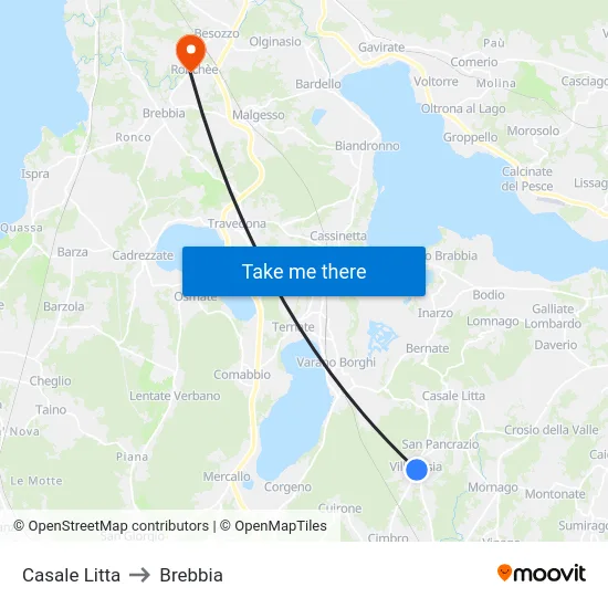 Casale Litta to Brebbia map