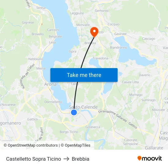 Castelletto Sopra Ticino to Brebbia map