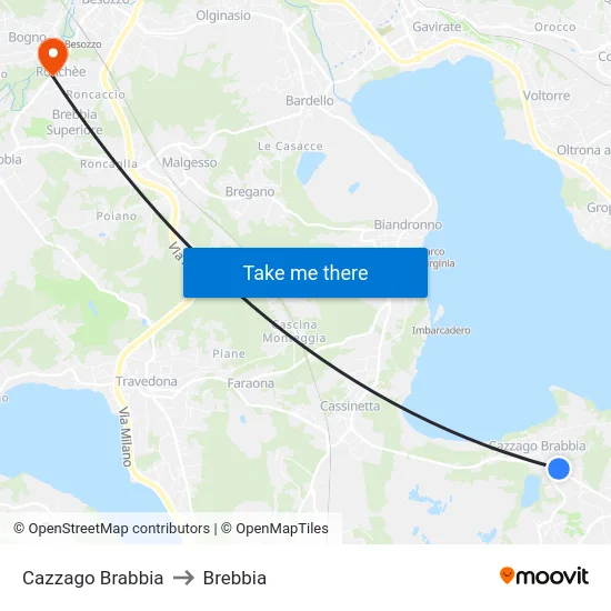 Cazzago Brabbia to Brebbia map
