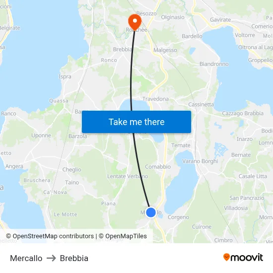 Mercallo to Brebbia map