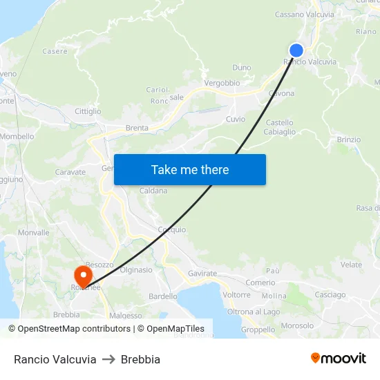 Rancio Valcuvia to Brebbia map