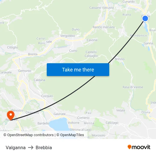 Valganna to Brebbia map