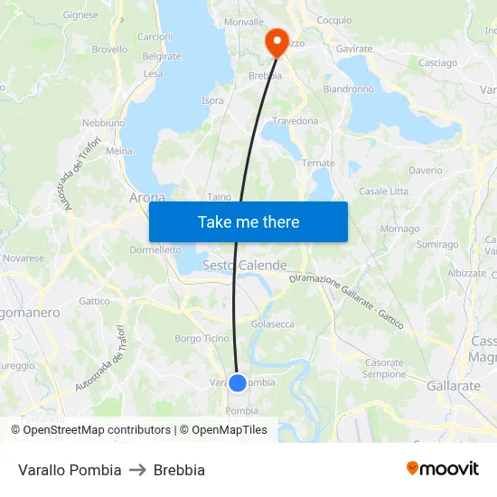 Varallo Pombia to Brebbia map