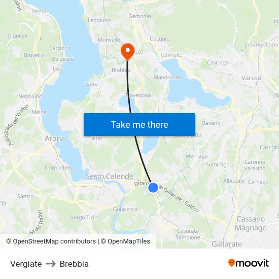 Vergiate to Brebbia map