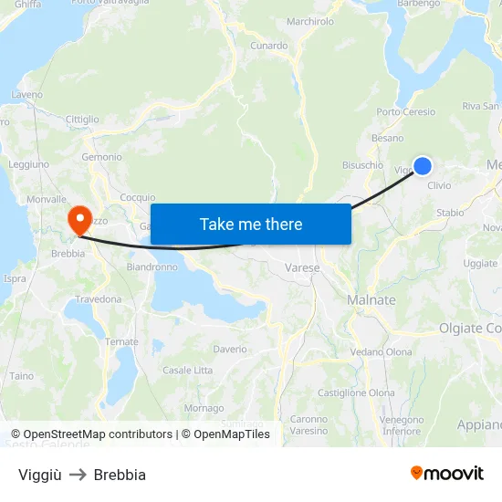 Viggiù to Brebbia map