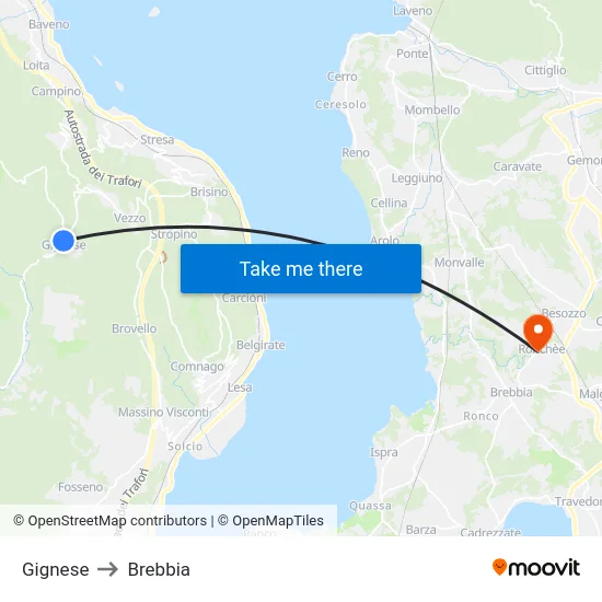 Gignese to Brebbia map