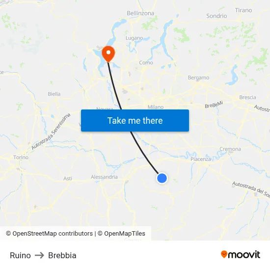 Ruino to Brebbia map