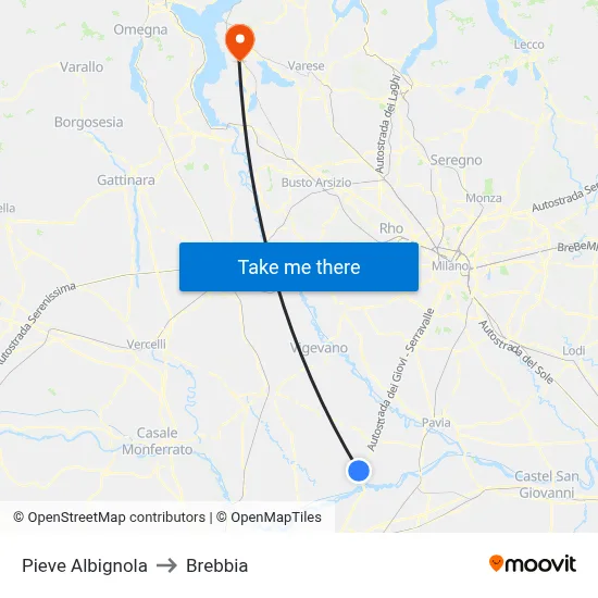 Pieve Albignola to Brebbia map