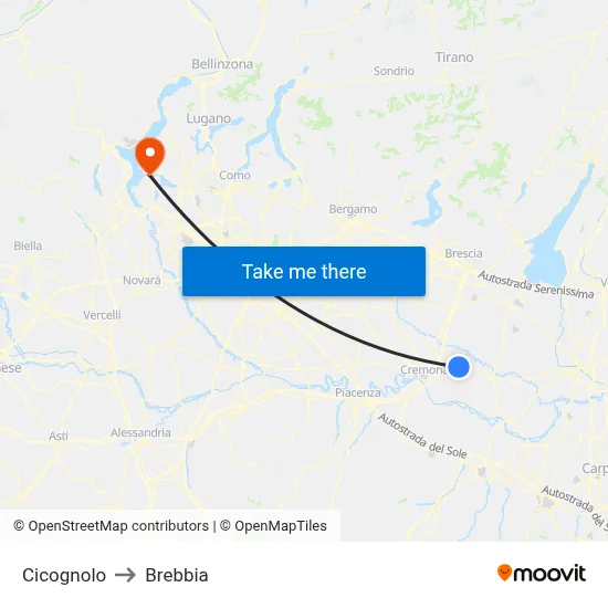 Cicognolo to Brebbia map