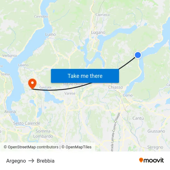 Argegno to Brebbia map