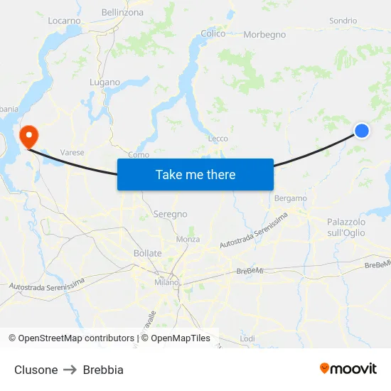 Clusone to Brebbia map