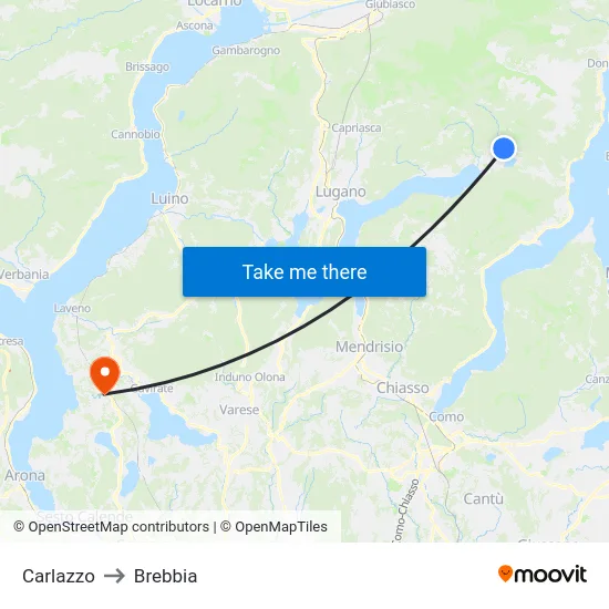 Carlazzo to Brebbia map