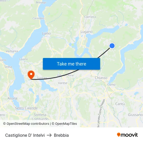 Castiglione D' Intelvi to Brebbia map