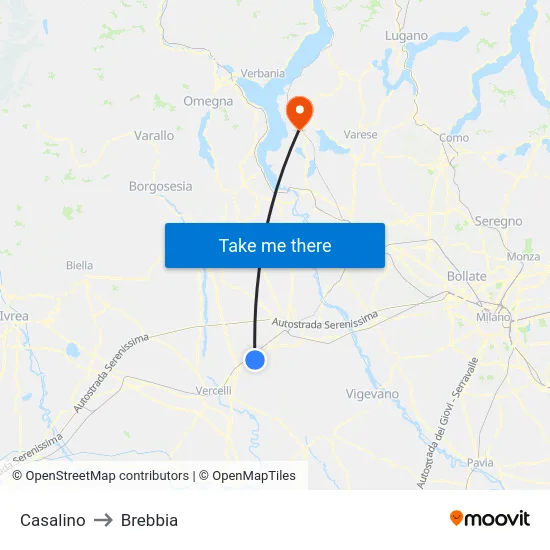 Casalino to Brebbia map