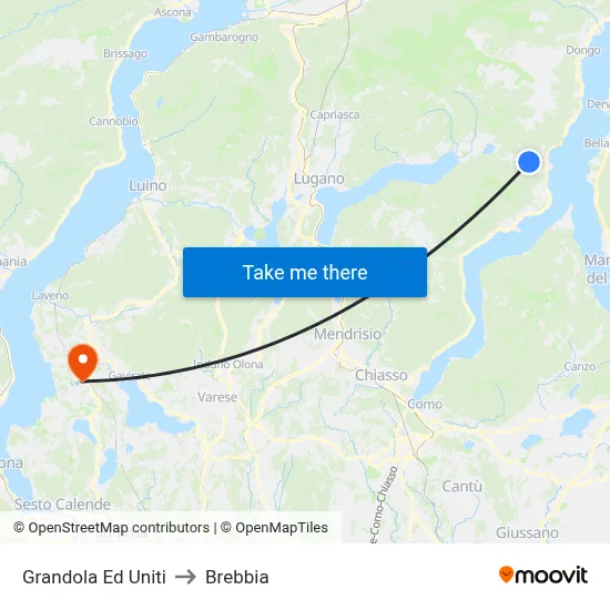 Grandola Ed Uniti to Brebbia map