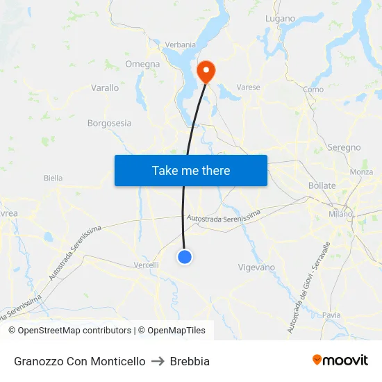 Granozzo Con Monticello to Brebbia map