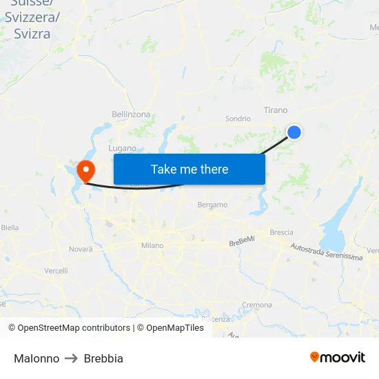 Malonno to Brebbia map