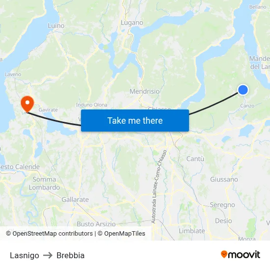 Lasnigo to Brebbia map