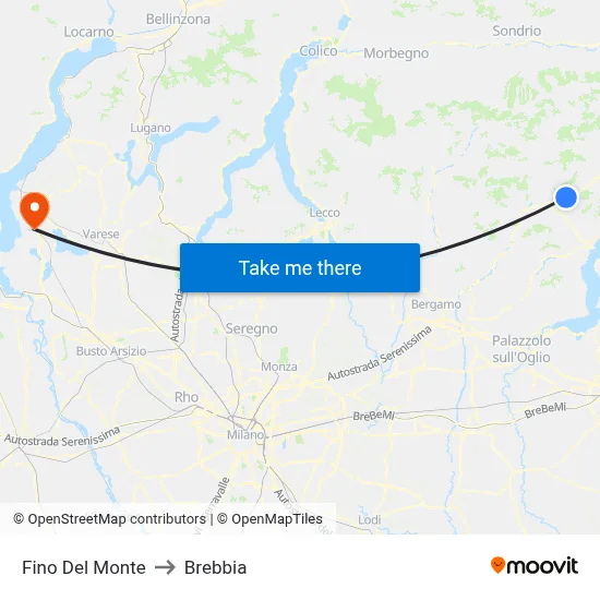 Fino del Monte to Brebbia map
