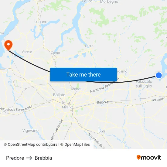 Predore to Brebbia map