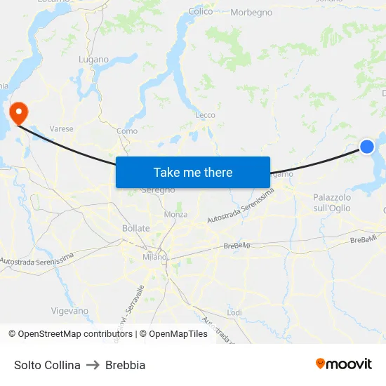 Solto Collina to Brebbia map