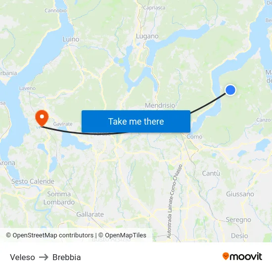 Veleso to Brebbia map