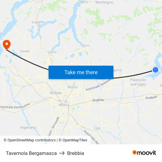 Tavernola Bergamasca to Brebbia map