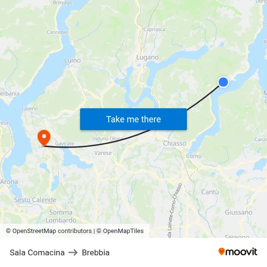 Sala Comacina to Brebbia map