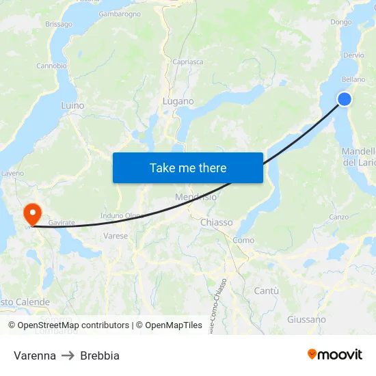 Varenna to Brebbia map