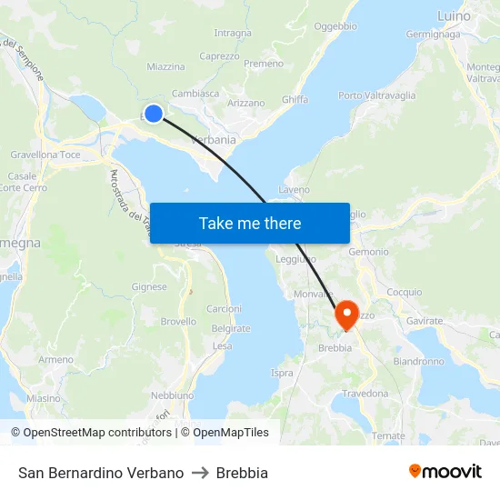 San Bernardino Verbano to Brebbia map
