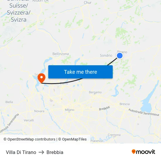 Villa Di Tirano to Brebbia map