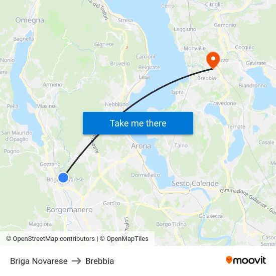 Briga Novarese to Brebbia map
