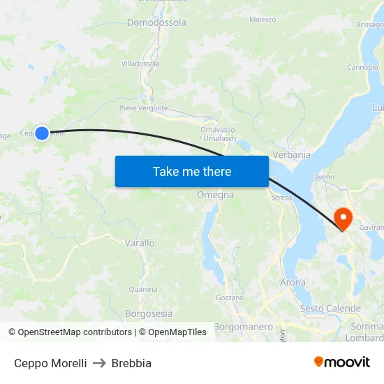 Ceppo Morelli to Brebbia map