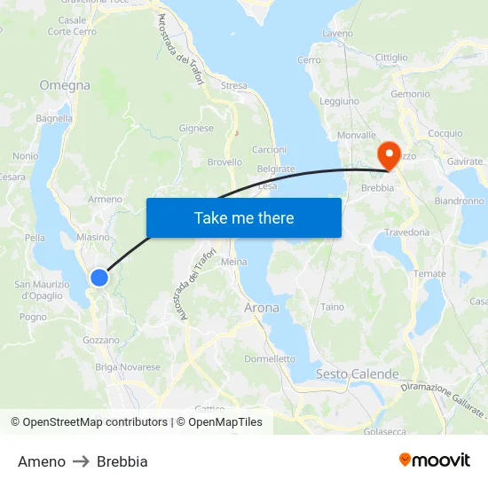 Ameno to Brebbia map