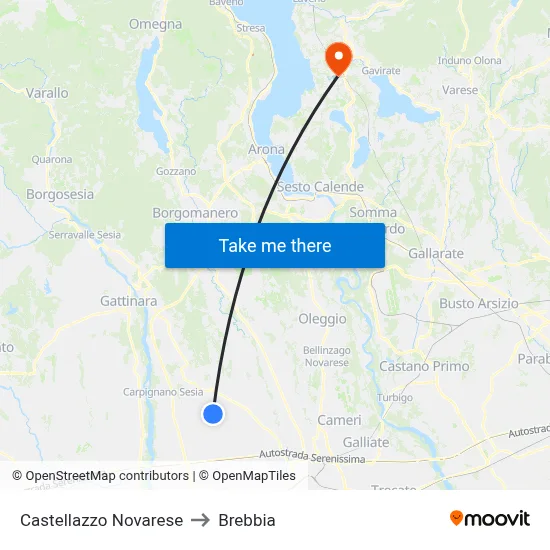 Castellazzo Novarese to Brebbia map