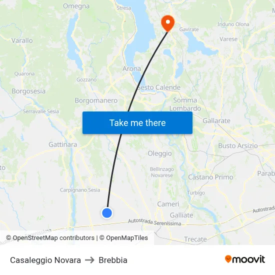 Casaleggio Novara to Brebbia map