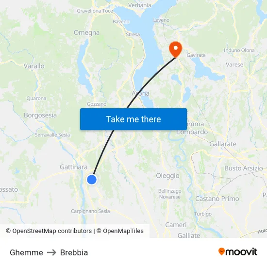 Ghemme to Brebbia map