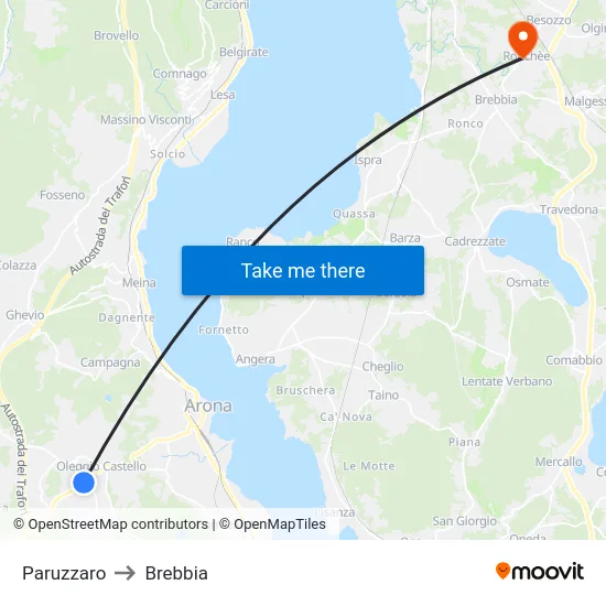 Paruzzaro to Brebbia map