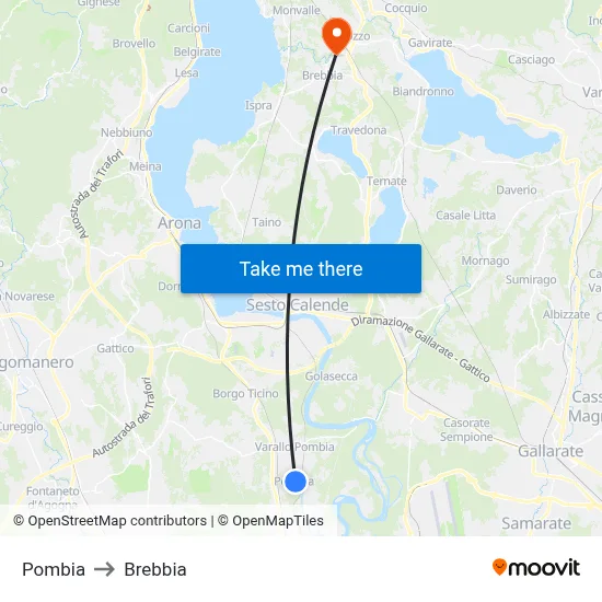 Pombia to Brebbia map