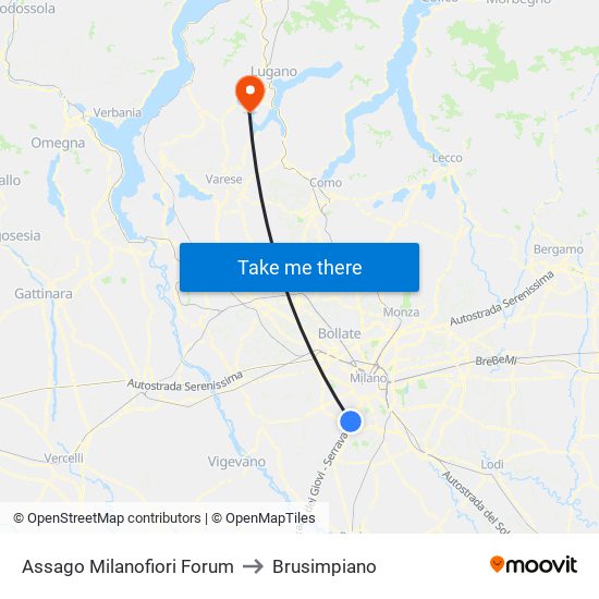 Assago Milanofiori Forum to Brusimpiano map
